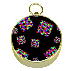 Flying  Colorful Cubes Gold Compasses