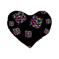 Flying  Colorful Cubes Standard 16  Premium Flano Heart Shape Cushions