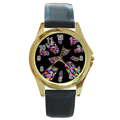 Colorful Abstraction Round Gold Metal Watch by Valentinaart