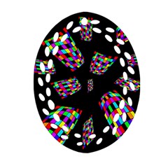 Colorful Abstraction Oval Filigree Ornament (2-side)  by Valentinaart