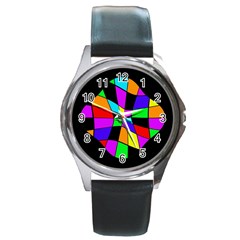 Abstract colorful flower Round Metal Watch