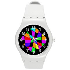 Abstract colorful flower Round Plastic Sport Watch (M)