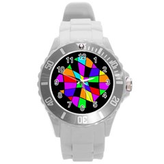 Abstract colorful flower Round Plastic Sport Watch (L)