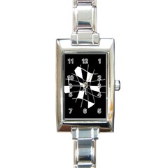 Black And White Abstract Flower Rectangle Italian Charm Watch by Valentinaart