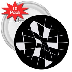 Black And White Abstract Flower 3  Buttons (10 Pack)  by Valentinaart