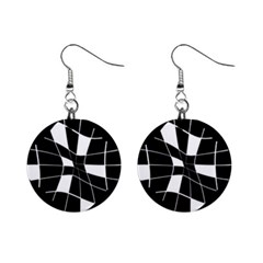 Black And White Abstract Flower Mini Button Earrings