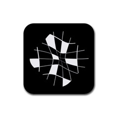 Black And White Abstract Flower Rubber Square Coaster (4 Pack)  by Valentinaart