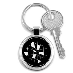 Black And White Abstract Flower Key Chains (round)  by Valentinaart