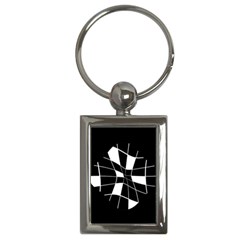 Black And White Abstract Flower Key Chains (rectangle)  by Valentinaart