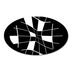 Black And White Abstract Flower Oval Magnet by Valentinaart