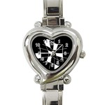 Black and white abstract flower Heart Italian Charm Watch Front