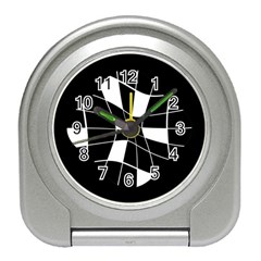 Black And White Abstract Flower Travel Alarm Clocks by Valentinaart