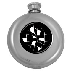 Black And White Abstract Flower Round Hip Flask (5 Oz)