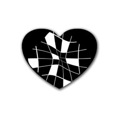 Black And White Abstract Flower Rubber Coaster (heart) 