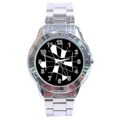 Black And White Abstract Flower Stainless Steel Analogue Watch by Valentinaart