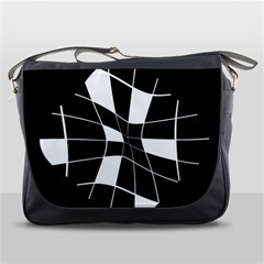 Black And White Abstract Flower Messenger Bags by Valentinaart