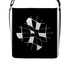 Black And White Abstract Flower Flap Messenger Bag (l) 