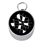 Black and white abstract flower Mini Silver Compasses Front