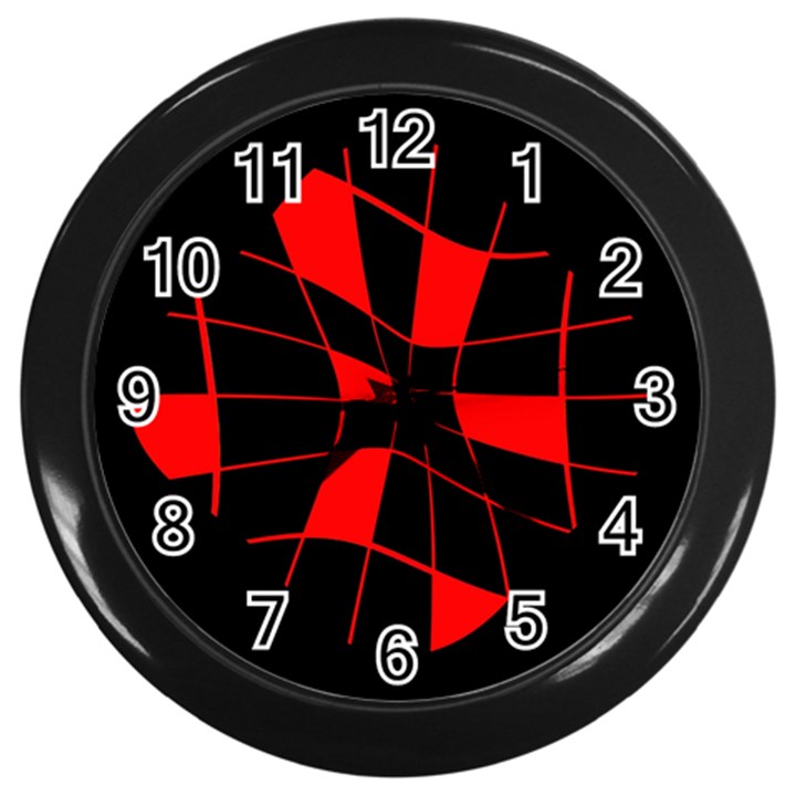 Red abstract flower Wall Clocks (Black)