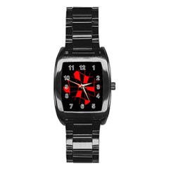 Red Abstract Flower Stainless Steel Barrel Watch by Valentinaart