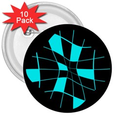 Blue Abstract Flower 3  Buttons (10 Pack) 