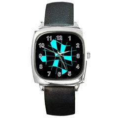 Blue Abstract Flower Square Metal Watch