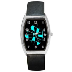 Blue Abstract Flower Barrel Style Metal Watch