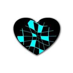 Blue Abstract Flower Rubber Coaster (heart) 