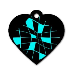 Blue Abstract Flower Dog Tag Heart (one Side)