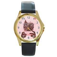 Gamergirl 3 P Round Gold Metal Watch