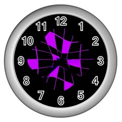 Purple Abstract Flower Wall Clocks (silver) 