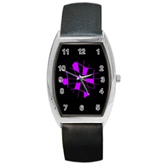 Purple Abstract Flower Barrel Style Metal Watch