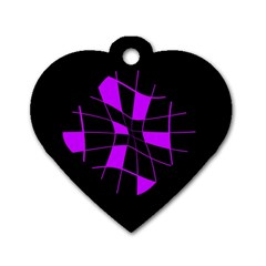 Purple Abstract Flower Dog Tag Heart (two Sides)