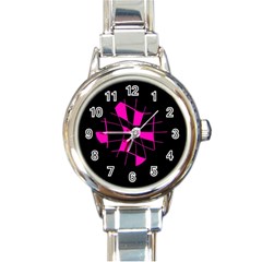 Pink Abstract Flower Round Italian Charm Watch