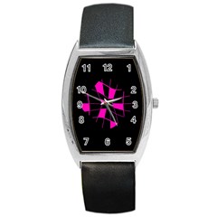 Pink Abstract Flower Barrel Style Metal Watch