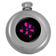 Pink Abstract Flower Round Hip Flask (5 Oz)