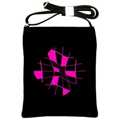 Pink Abstract Flower Shoulder Sling Bags by Valentinaart