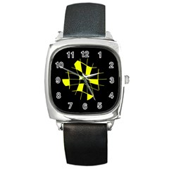 Yellow Abstract Flower Square Metal Watch by Valentinaart