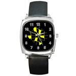 Yellow abstract flower Square Metal Watch Front