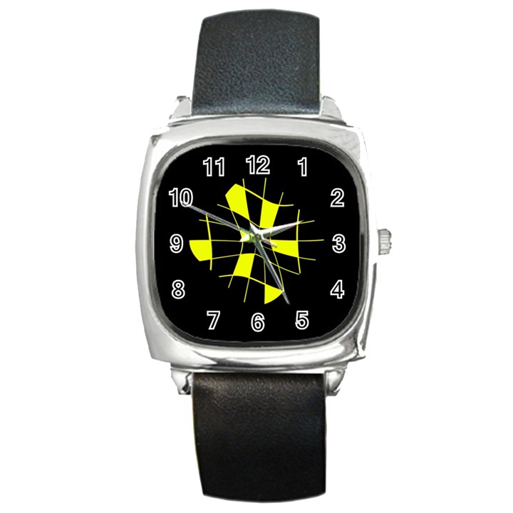 Yellow abstract flower Square Metal Watch