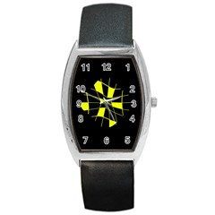 Yellow Abstract Flower Barrel Style Metal Watch