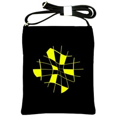 Yellow Abstract Flower Shoulder Sling Bags by Valentinaart