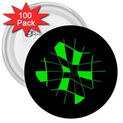 Green abstract flower 3  Buttons (100 pack) 