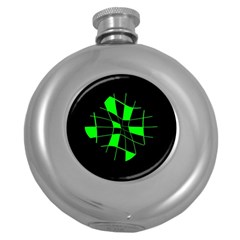 Green abstract flower Round Hip Flask (5 oz)