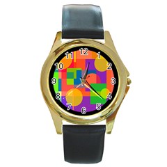 Colorful Circle  Round Gold Metal Watch