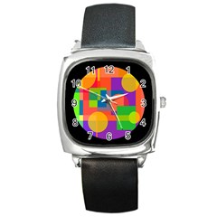 Colorful Circle  Square Metal Watch