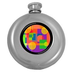 Colorful Circle  Round Hip Flask (5 Oz)