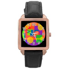 Colorful Circle  Rose Gold Leather Watch  by Valentinaart