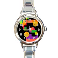 Colorful Abstraction Round Italian Charm Watch by Valentinaart