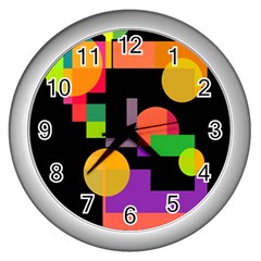 Colorful Abstraction Wall Clocks (silver) 